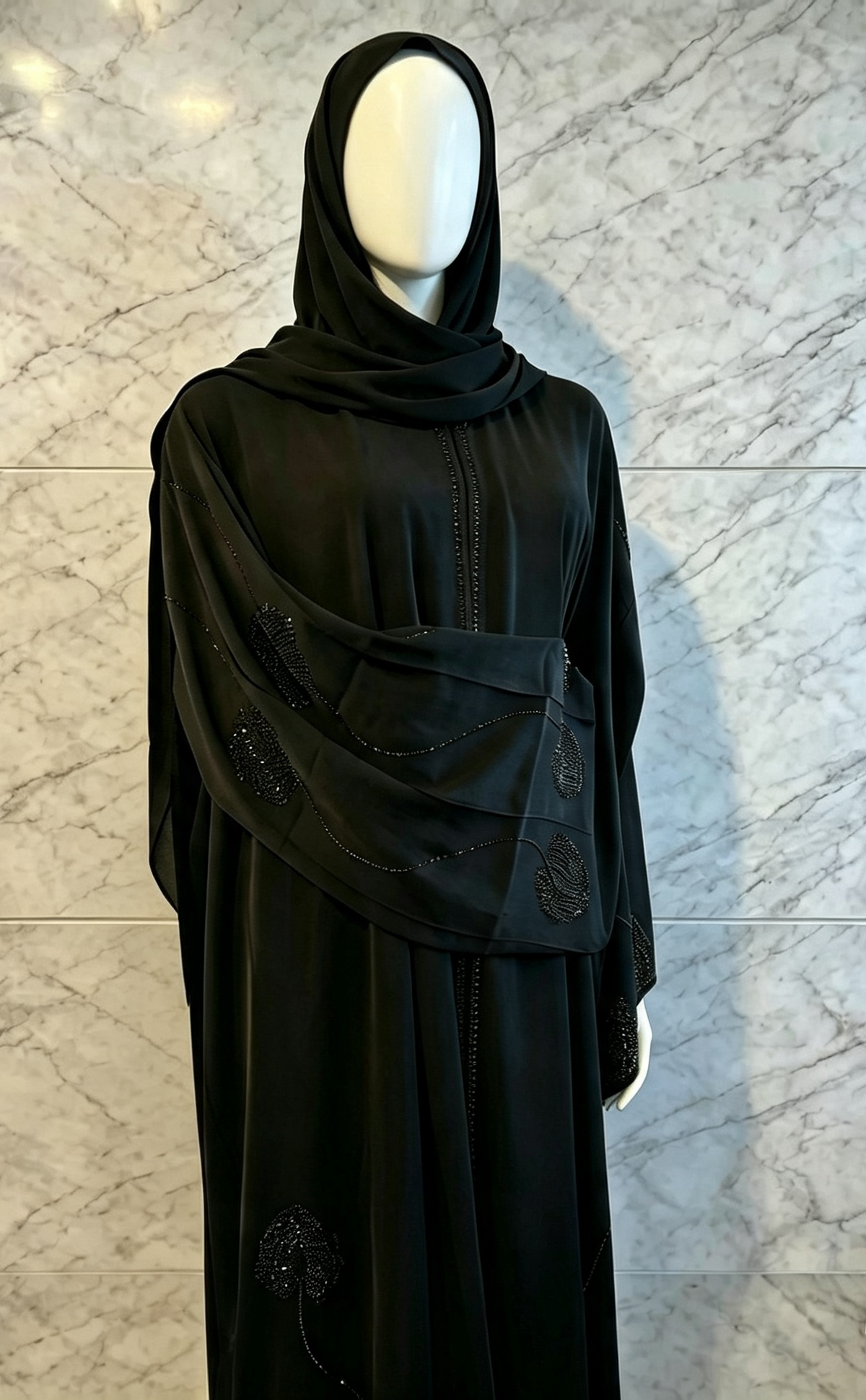CLASSY BLACK ABAYA WITH SPARKLING DETAIL AND ELEGANT DESIGN